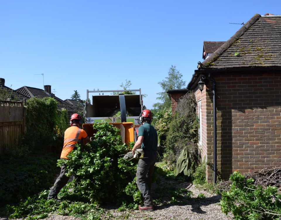 Putting waste through chipper before taking to recycle centre